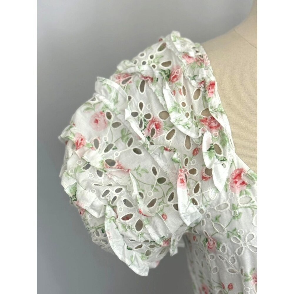 LoveShackFancy x Target Clementine Floral Eyelet Ruffle Tiered Midi Dress Size 2 - Picture 5 of 11
